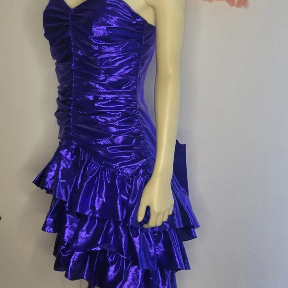 Vintage 80s Purple Lame Party Dress - Picture 8 of 8